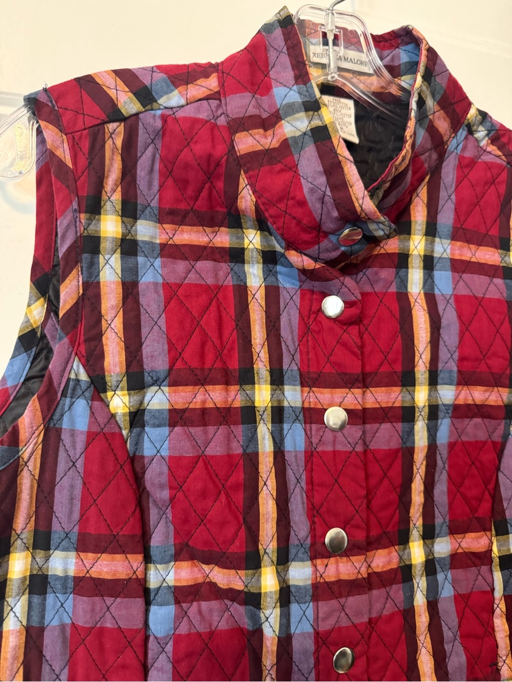 Rebecca Malone Quilted Plaid Puffer Vest Red Multicolor Size M - Picture 2 of 4